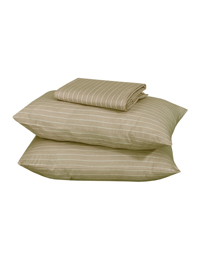 CANNON 4-Piece Bedsheet King Set Wide Stripe Brown 100% Cotton - Image 5