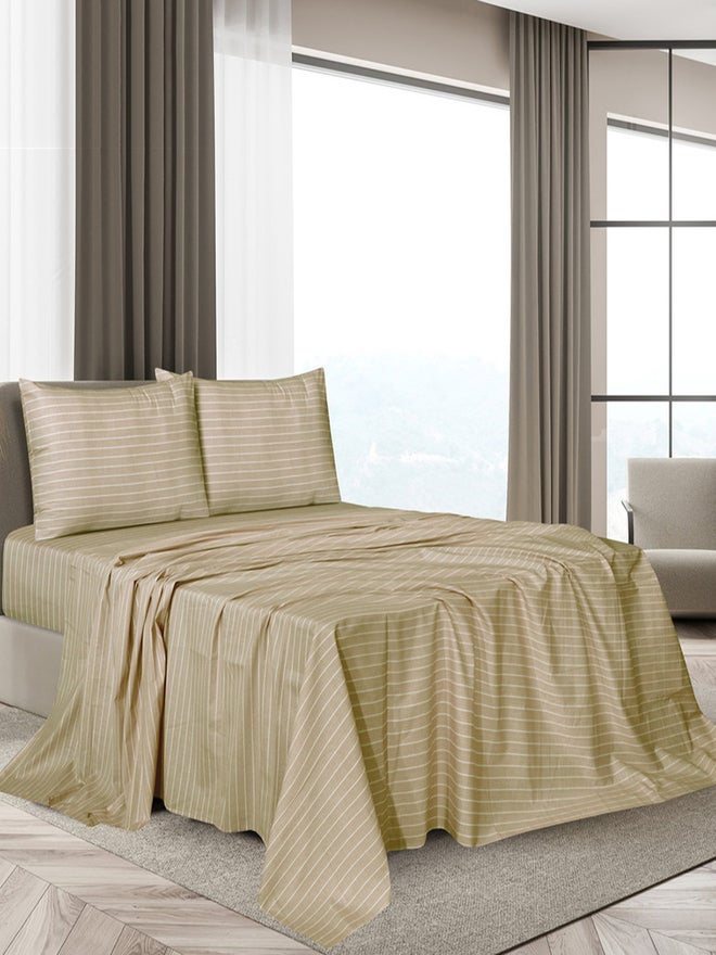 CANNON 4-Piece Bedsheet King Set Wide Stripe Brown 100% Cotton - Image 1