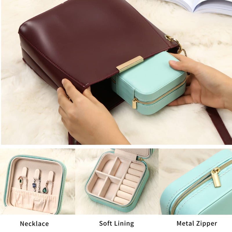 TRODANCE Jewelry Travel Case with Mirror,Small Travel Jewelry Organizer, Portable Jewelry Box Travel Mini Organizer Portable Display Storage Box For Rings Earrings Necklaces (NavyBlue) - Image 4