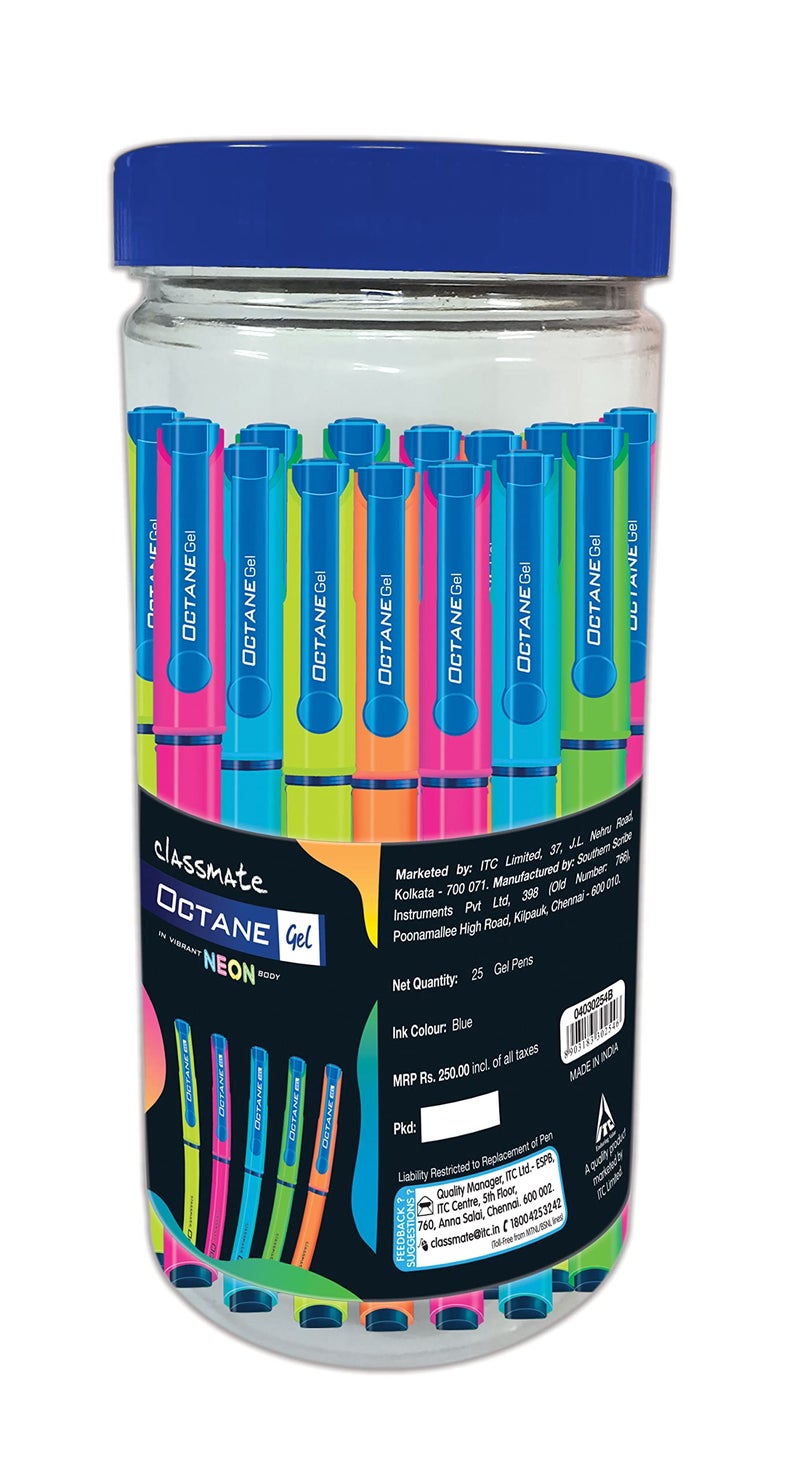 Classmate Octane Neon Gel 25s Jar- 25 Blue Gel Pens| Smooth Writing Pens| Water-proof Ink For Smudge-free Writing| Preferred By Students For Exam & Class Notes| Study At Home Essentials - Image 5
