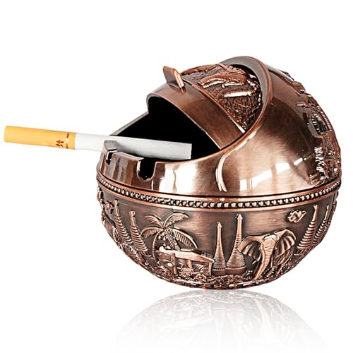 CoolShef Windproof Ash Tray for Cigarette – Vintage Metal Ashtray with Lid, Large Capacity Ashtray for Home and Office, Stylish Smokers Accessory for Indoors & Outdoors - Image 1