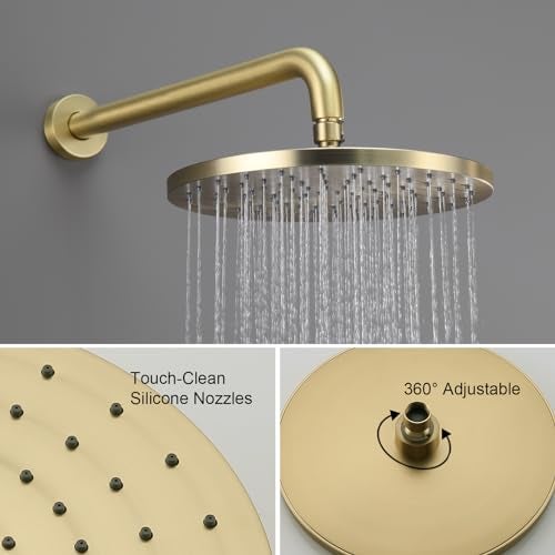 Iriber Shower System Wall Mounted Shower Faucet Mixer Set with Luxury High Pressure Shower head and 3-Setting Handheld, Bathroom Shower Trim Kit Contain Pressure Balance Valve,Brushed Gold - Image 4