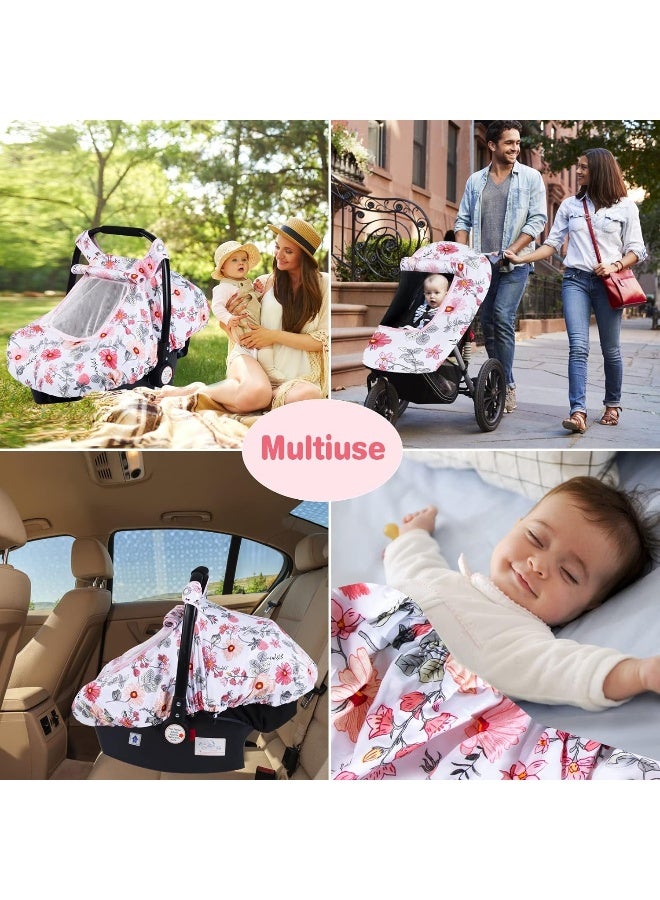 SMTTW Baby Car Seat Covers, Infant Car Canopy for Spring Summer Autumn Winter, Universal Fit, Snug Warm Breathable, Car Seat Canopy for Boys Girls (Pink Flower) - Image 2