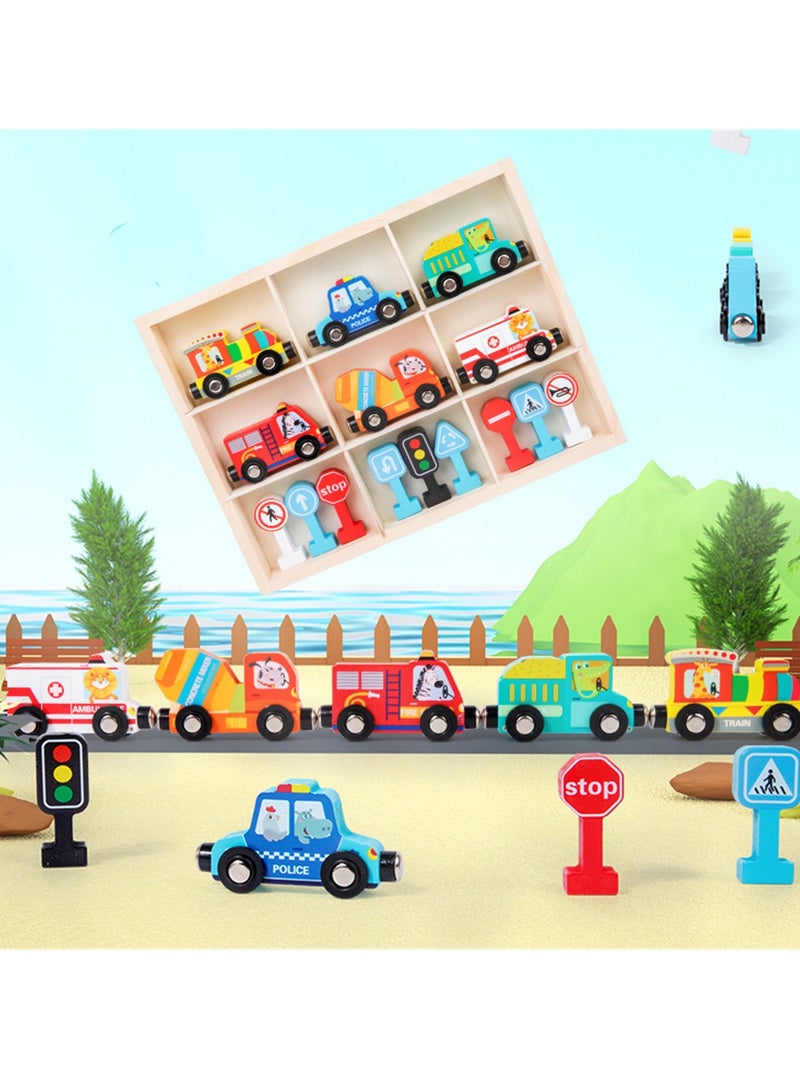 لعبة تعليمية خشبية تفاعلية للأطفال، قطار مرور مغناطيسي، سيارة إسعاف، سيارة إسعاف، إشارة مرور خشبية تفاعلية بين الوالدين والطفل - Image 2