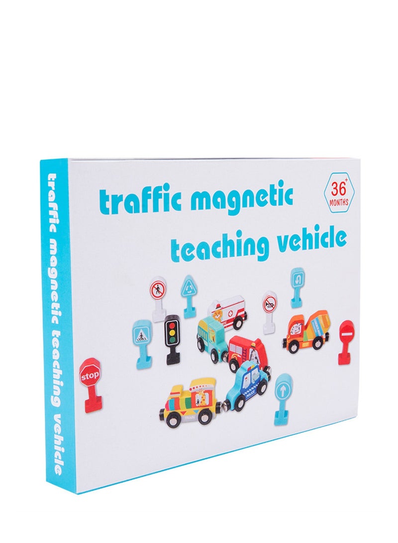 لعبة تعليمية خشبية تفاعلية للأطفال، قطار مرور مغناطيسي، سيارة إسعاف، سيارة إسعاف، إشارة مرور خشبية تفاعلية بين الوالدين والطفل - Image 1