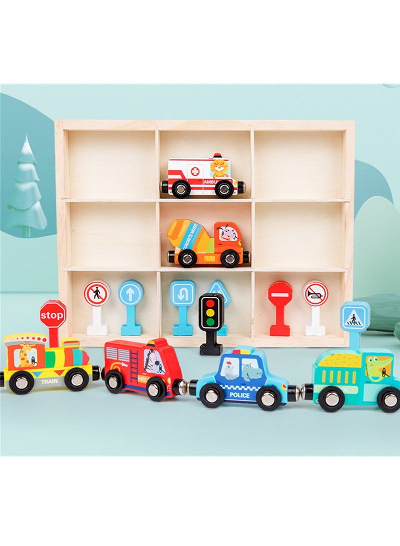 لعبة تعليمية خشبية تفاعلية للأطفال، قطار مرور مغناطيسي، سيارة إسعاف، سيارة إسعاف، إشارة مرور خشبية تفاعلية بين الوالدين والطفل - Image 4