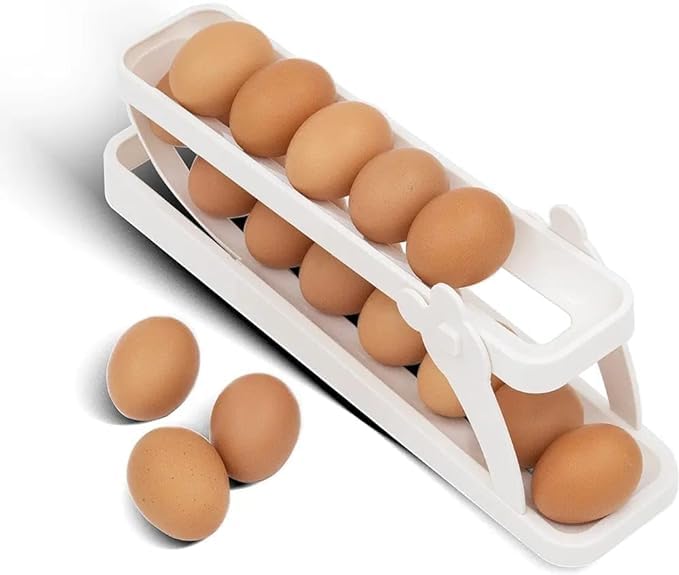 1PCS ROLLING EGG HOLDERFRIDGE EGG HOLDEREGG CONTAINEREGG HOLDERFRIDGEABLE EGG ORGANISER 2 TIER REFRIGERATOR EGG SHELF EGG HOLDER STORAGE FOR FRIDGEFRIDGE STORAGE CONTAINERS FOR EGGS
