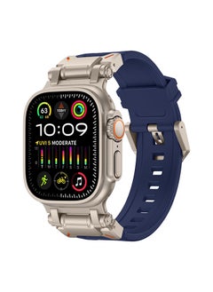 Sports Liquid Silicone Rubber Band with Stainless Steel Adapter for Apple Watch Ultra 1/2 49mm 45mm 44mm 42mm Men, Durable Armor Designed Strap- Dark Blue