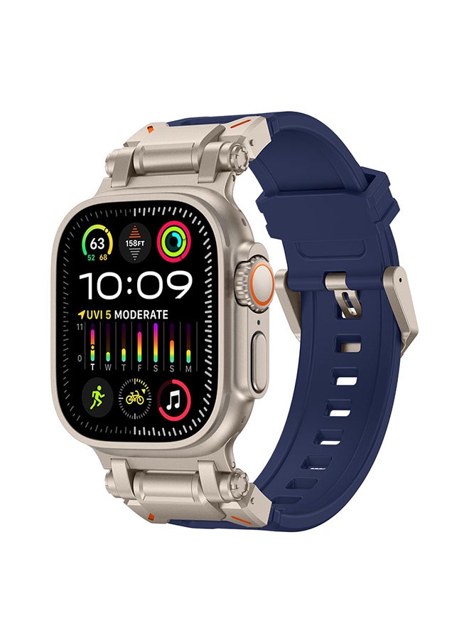 O Ozone - Sports Liquid Silicone Rubber Band with Stainless Steel Adapter for Apple Watch Ultra 1/2 49mm 45mm 44mm 42mm Men, Durable Armor Designed Strap- Dark Blue - Image 1
