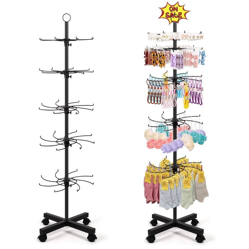 Flenpptly Retail Display Stand, 5-Tier Rotating Display Rack for Store Display, Movable and Adjustable Spinning Display Stand for Earrings, Jewelry, Keychains, Socks Display (Black) - Image 1