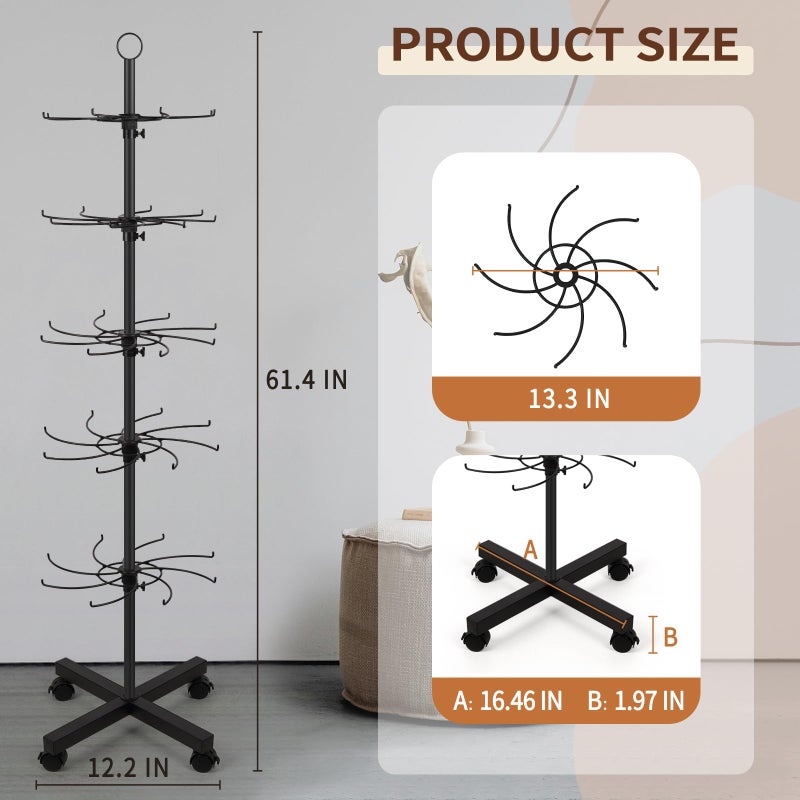 Flenpptly Retail Display Stand, 5-Tier Rotating Display Rack for Store Display, Movable and Adjustable Spinning Display Stand for Earrings, Jewelry, Keychains, Socks Display (Black) - Image 2