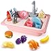 Asweets Color Changing Kitchen Sink Toys Toddler Sink Toys with Running Water Pretend Play Toys with Upgraded Faucet Automatic Water Cycle System Pink - Image 2