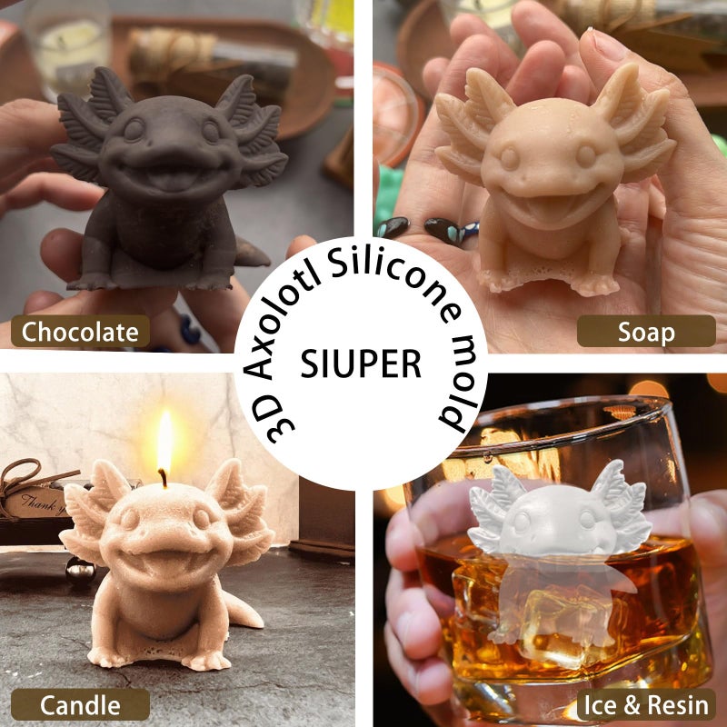 SIUPER 3D Axolotl Ice Cube Silicone Molds Tray for Whiskey, Cocktail, Drink, Bar; Rich Details. Fun Animal Mold for DIY Craft Taba Squishy Chocolate Soap Candle Resin Gift for Women Girls Boys; 2 Pack - Image 3