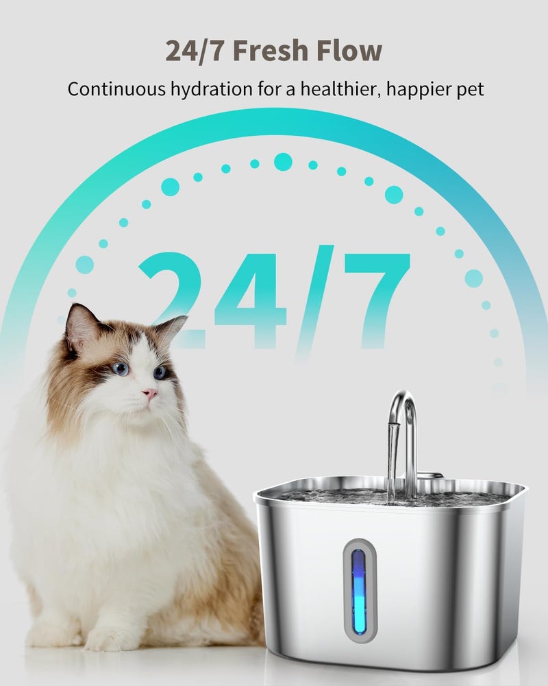 Vekonn Cat Water Fountain Stainless Steel, 74oz/2.2L Cat Fountain with Quiet Pump, Automatic Pet Water Dispenser, Ideal for Multi-pet Homes, Fresh & Clean Water for Cats and Dogs - Image 4
