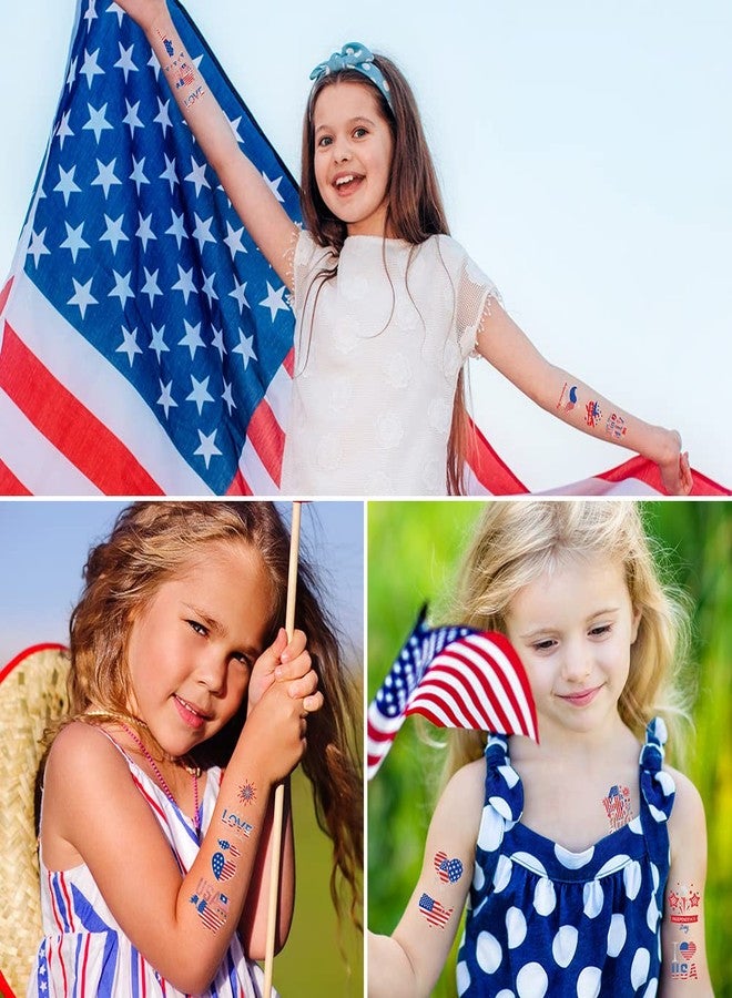 MYEBONG 100 Styles 4th of July USA Temporary Tattoos MYEBONG Independence Day Tattoos America Red White and Blue Flag Temporary Tattoos for Boys Girls Women Men - Image 2