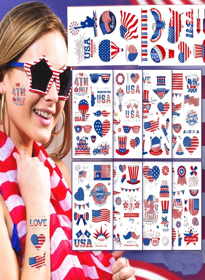 MYEBONG 100 Styles 4th of July USA Temporary Tattoos MYEBONG Independence Day Tattoos America Red White and Blue Flag Temporary Tattoos for Boys Girls Women Men - Image 1