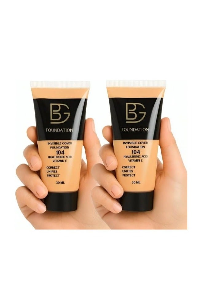 BG Foundation Shade 104 – 30ml (Buy 1 Get 1 Free) – Cream Foundation with Invisible Full Coverage – Long-Lasting & Lightweight – For All Skin Types - Image 1