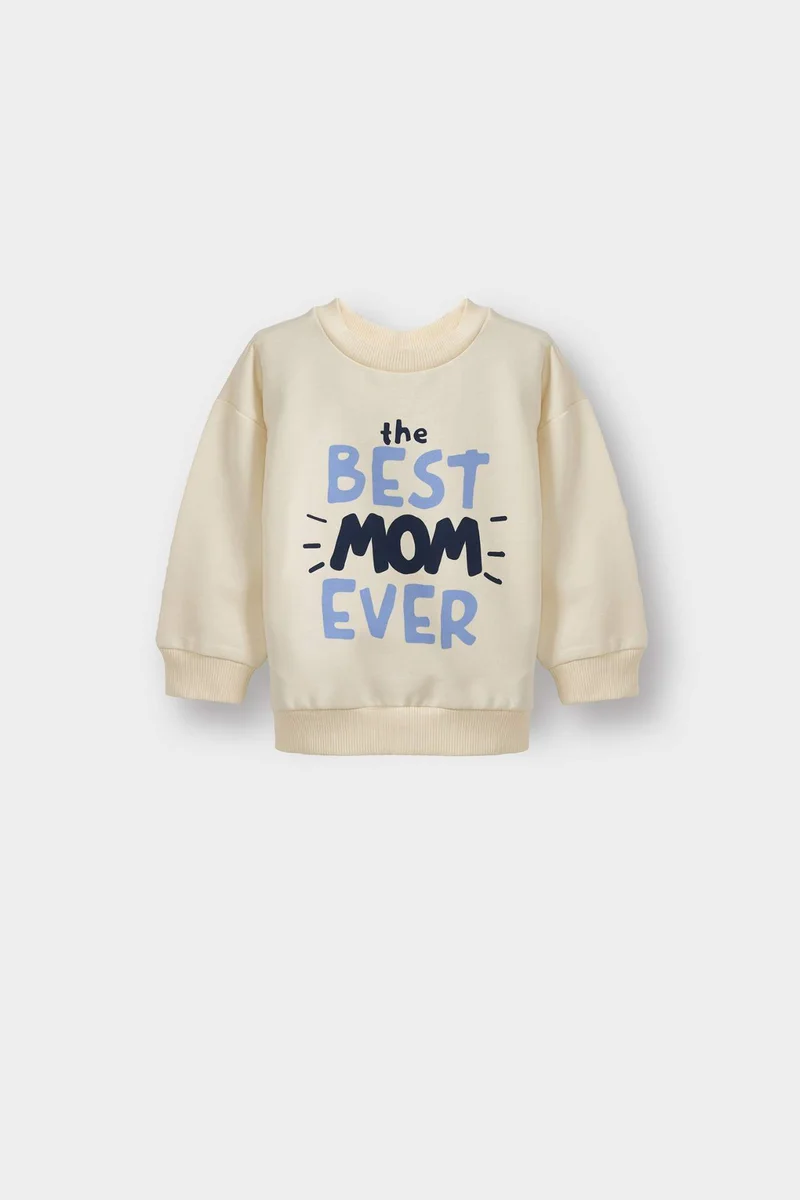 ديفاكتو Baby Boy Crew Neck Printed Soft Lining 2 Piece Sweatshirt