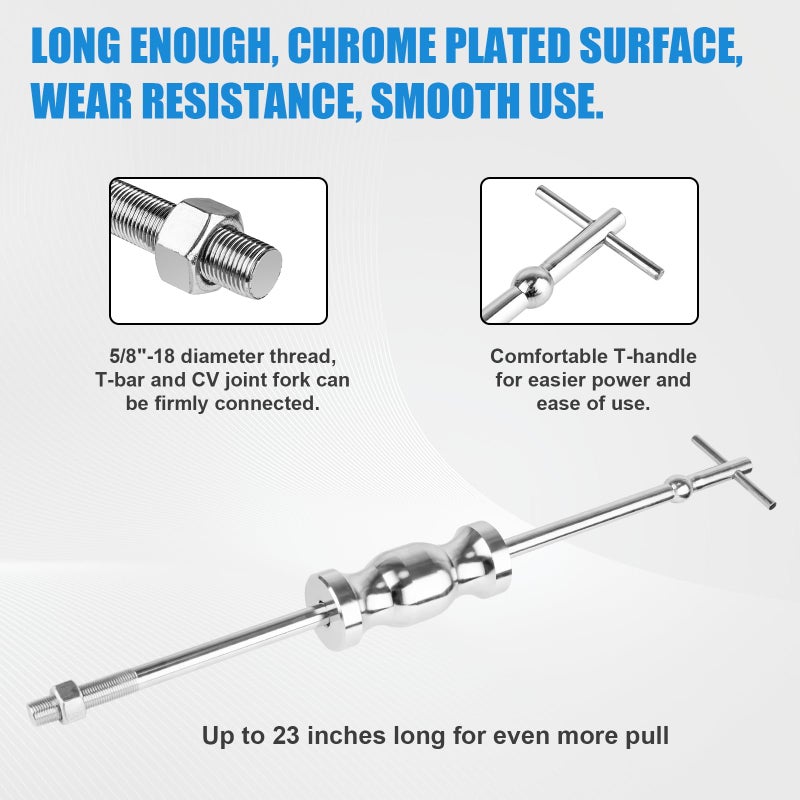 Clatoon Inner CV Axle Puller Tool with 5/8"-18 Slide Hammer, Slide Hammer Puller Set with 63mm 48mm CV Joint Fork Adapter, Axle Removal Tool for Front Wheel Drive Bearing & Joint Extraction - Image 5