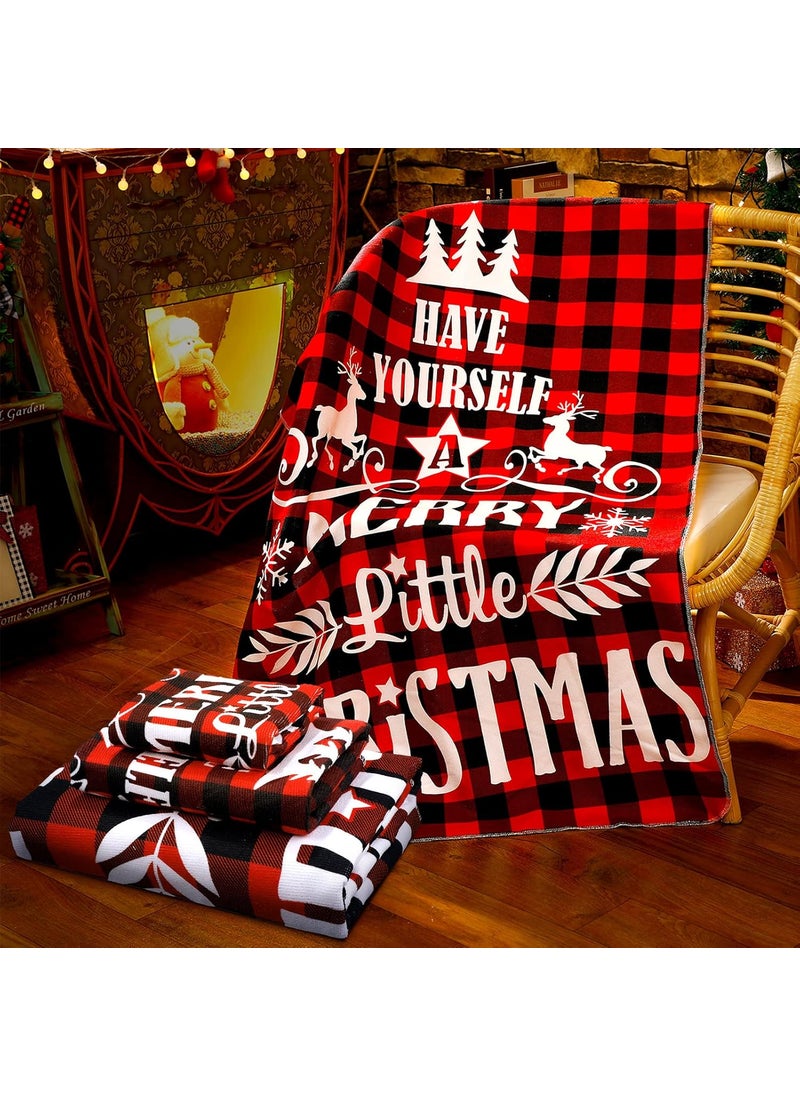 Moukeren Moukeren 3 Pcs Christmas Bathroom Towel Sets Water Absorbent Soft Christmas Bath Towel Hohoho Snowflake Santa Christmas Tree Truck Deer Winter Christmas Red Towels for Home Hotel Xmas Decor Plaid  - Image 2