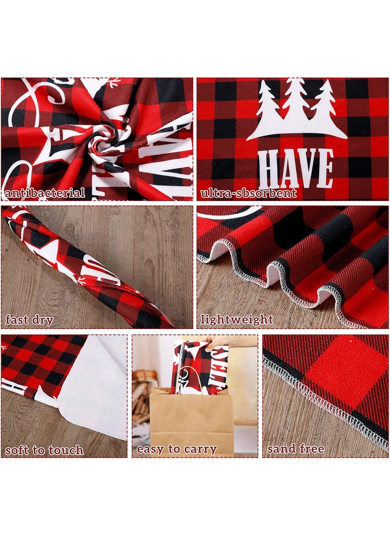 Moukeren Moukeren 3 Pcs Christmas Bathroom Towel Sets Water Absorbent Soft Christmas Bath Towel Hohoho Snowflake Santa Christmas Tree Truck Deer Winter Christmas Red Towels for Home Hotel Xmas Decor Plaid  - Image 4