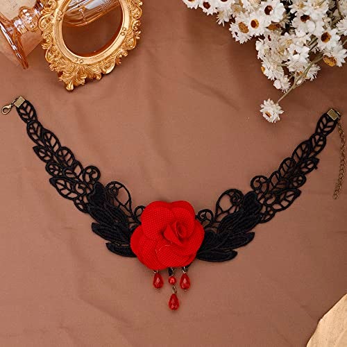 Missgrace Punk Vintage Black Lace Shiny Red Flower Crystal Choker Necklace for Women Chunky Short Necklace Black Chain Necklace for Women - Image 4