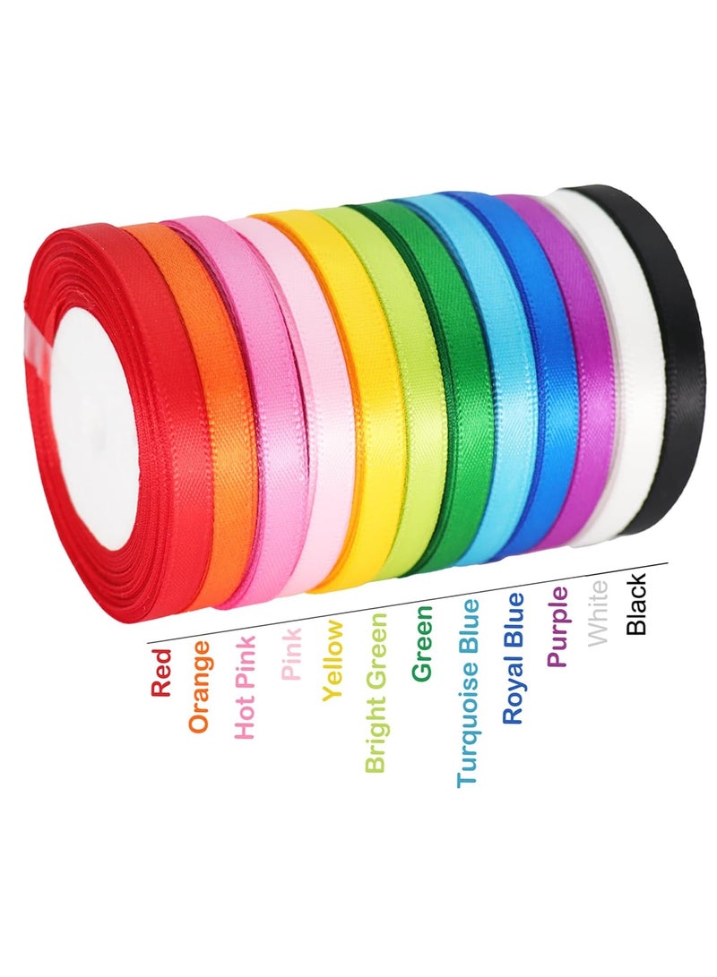 12pcs Rainbow Satin Ribbon,3/8" x 25 Yards Each-Perfect for Gift Wrapping,Birthday,Wedding Decorations,Invitations,Crafts - Image 2