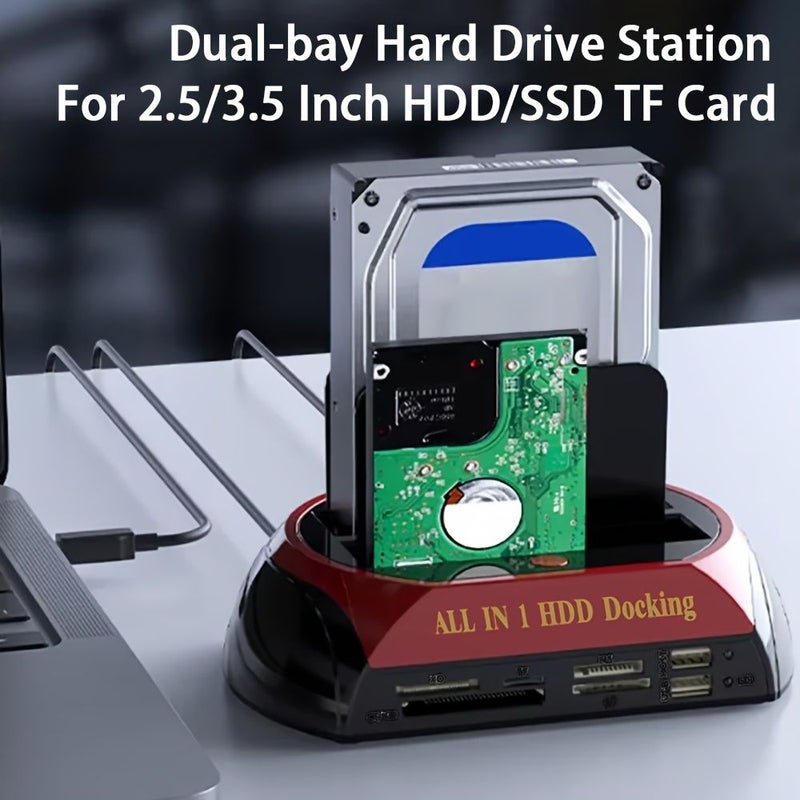 10 In 1 Dual Bay Hard Drive Station USB 5Gbps HDD Docking Station Adapter For 2.5 3.5 Inch HDD SSD TF Card Power Supply Not Included - Image 5