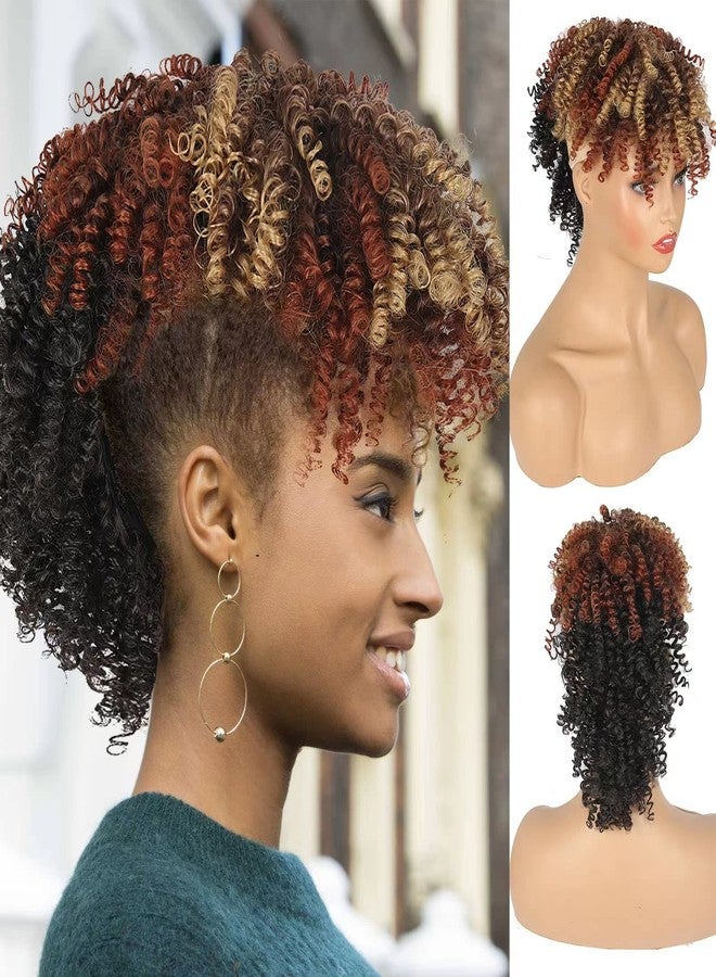 Aisaide Ombre Brown Mohawk Wig Afro Curly Mohawk Ponytails for Black Women,Short Brown Mixed Blonde Ombre Mohawk Hair Piece Synthetic Black Ponytail with Bangs Clip in Frohawk Ponytail 2/30/27 - Image 1