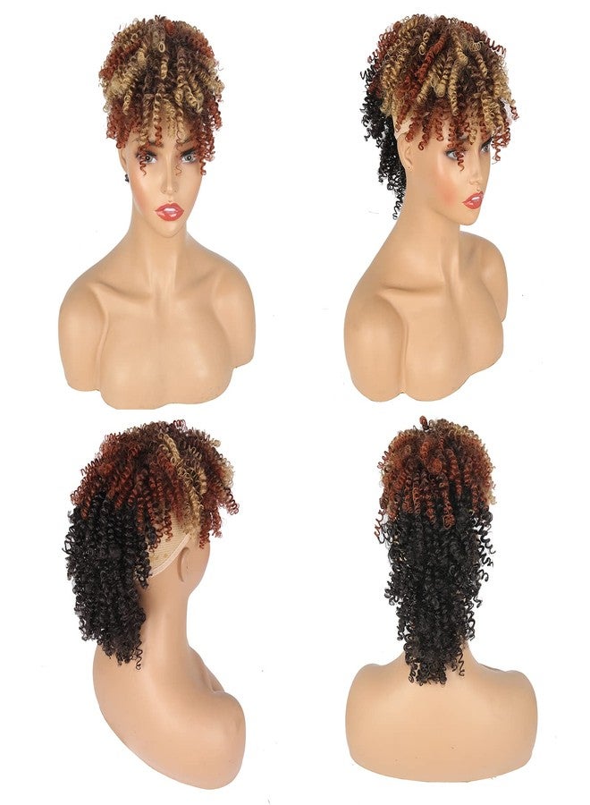 Aisaide Ombre Brown Mohawk Wig Afro Curly Mohawk Ponytails for Black Women,Short Brown Mixed Blonde Ombre Mohawk Hair Piece Synthetic Black Ponytail with Bangs Clip in Frohawk Ponytail 2/30/27 - Image 2