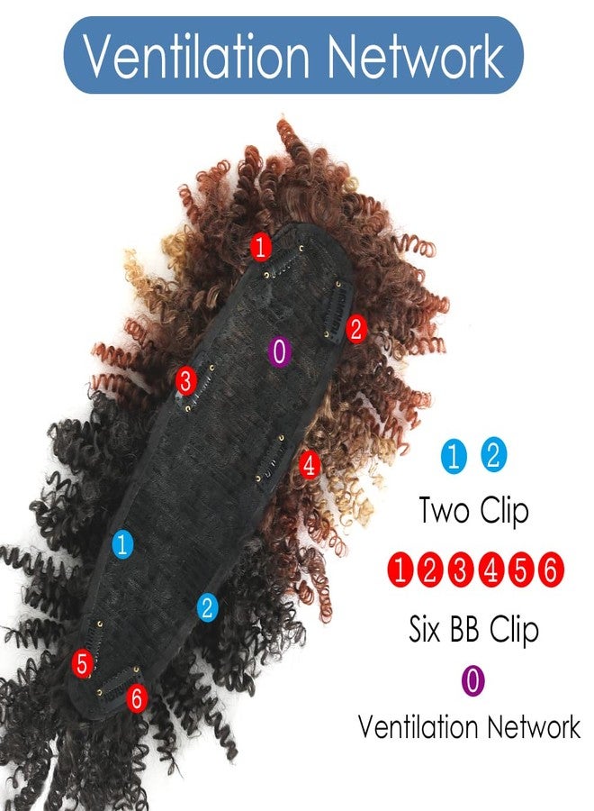 Aisaide Ombre Brown Mohawk Wig Afro Curly Mohawk Ponytails for Black Women,Short Brown Mixed Blonde Ombre Mohawk Hair Piece Synthetic Black Ponytail with Bangs Clip in Frohawk Ponytail 2/30/27 - Image 3