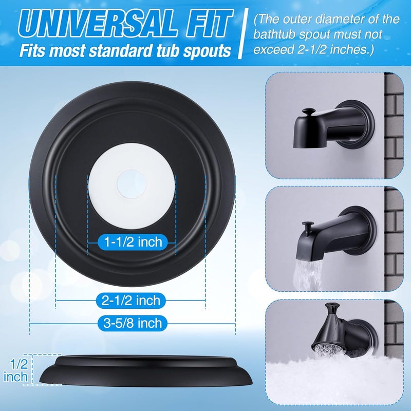 Dreyoo Metal Tub Spout Cover Ring, Bathtub Spout Trim Plate Ring with 1 Pcs Foam Gasket, 1-1/2 Inch ID and 3-5/8 Inch OD(Black) - Image 3