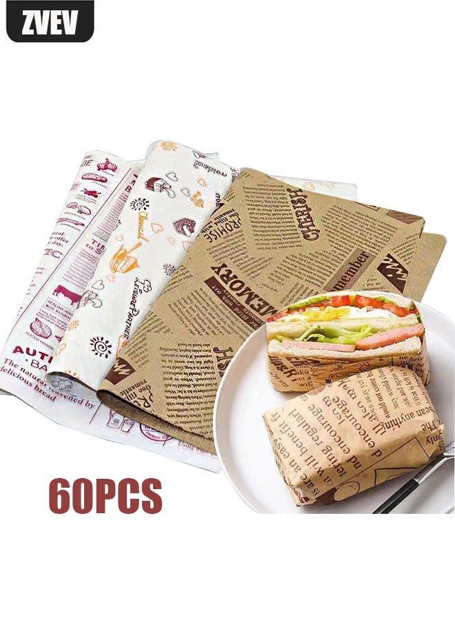 ZVEV 60 PCS Baking Wrapping Paper, Bread Sandwich Burger Fries Food Grade Oil Proof Paper Grease Greaseproof Wrappers Wrapping Baking Tools Gift Tissue ï¼38*28cmï¼ - Image 1