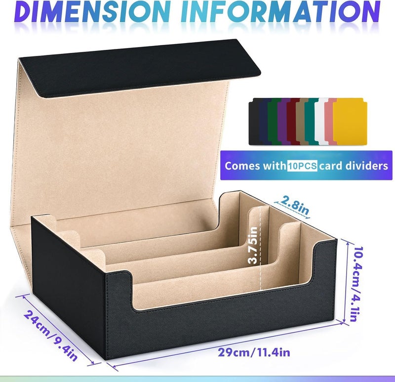 UAONO Card Storage Box for Trading Cards, 1800+ PU Leather Commander Card Deck Case, Magnetic Closure Card Holder Fits for Magic Game Cards (Black&Gold) - Image 3