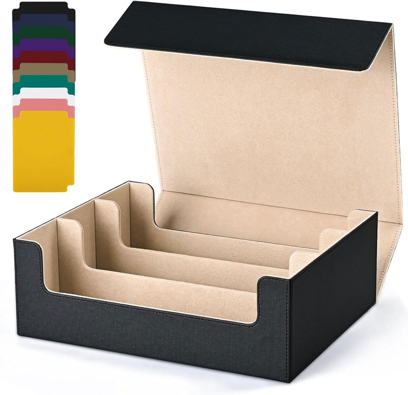 UAONO Card Storage Box for Trading Cards, 1800+ PU Leather Commander Card Deck Case, Magnetic Closure Card Holder Fits for Magic Game Cards (Black&Gold) - Image 1