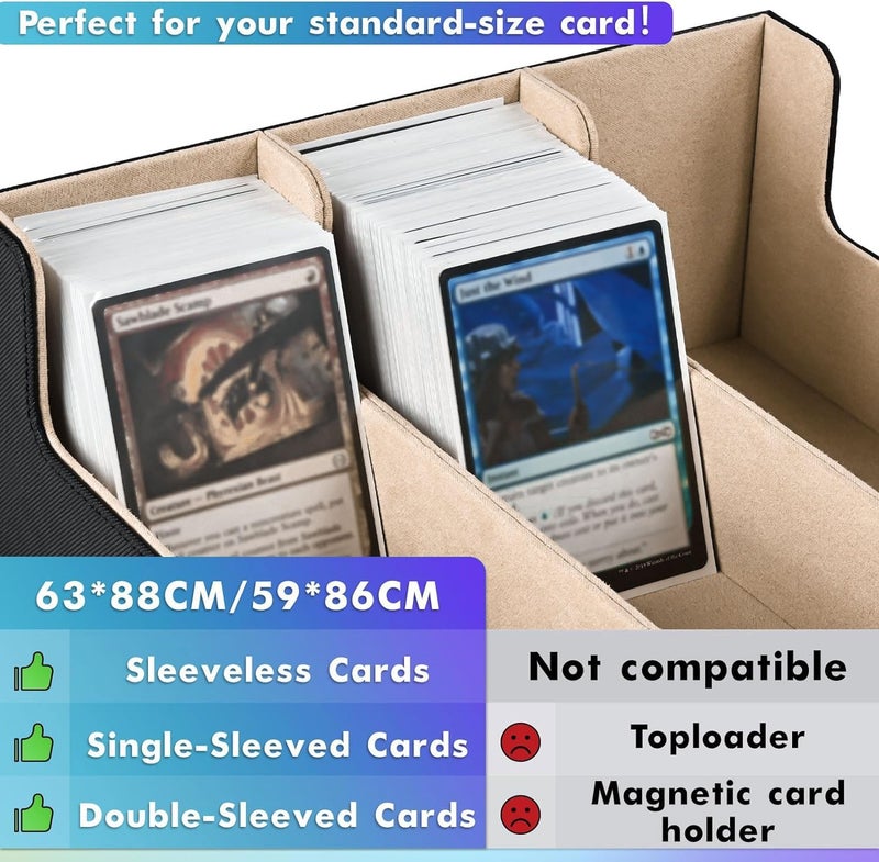 UAONO Card Storage Box for Trading Cards, 1800+ PU Leather Commander Card Deck Case, Magnetic Closure Card Holder Fits for Magic Game Cards (Black&Gold) - Image 5