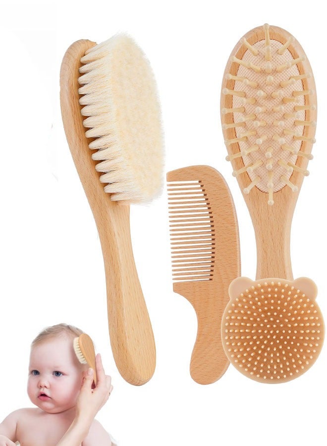 Dominy 4 Piece Baby Brush and Comb Set, Wooden Baby Brush with Natural Ultra Soft Goat Hair, Baby Hair Brush for Newborn, Baby Brush Set for Boy Girl - Image 1