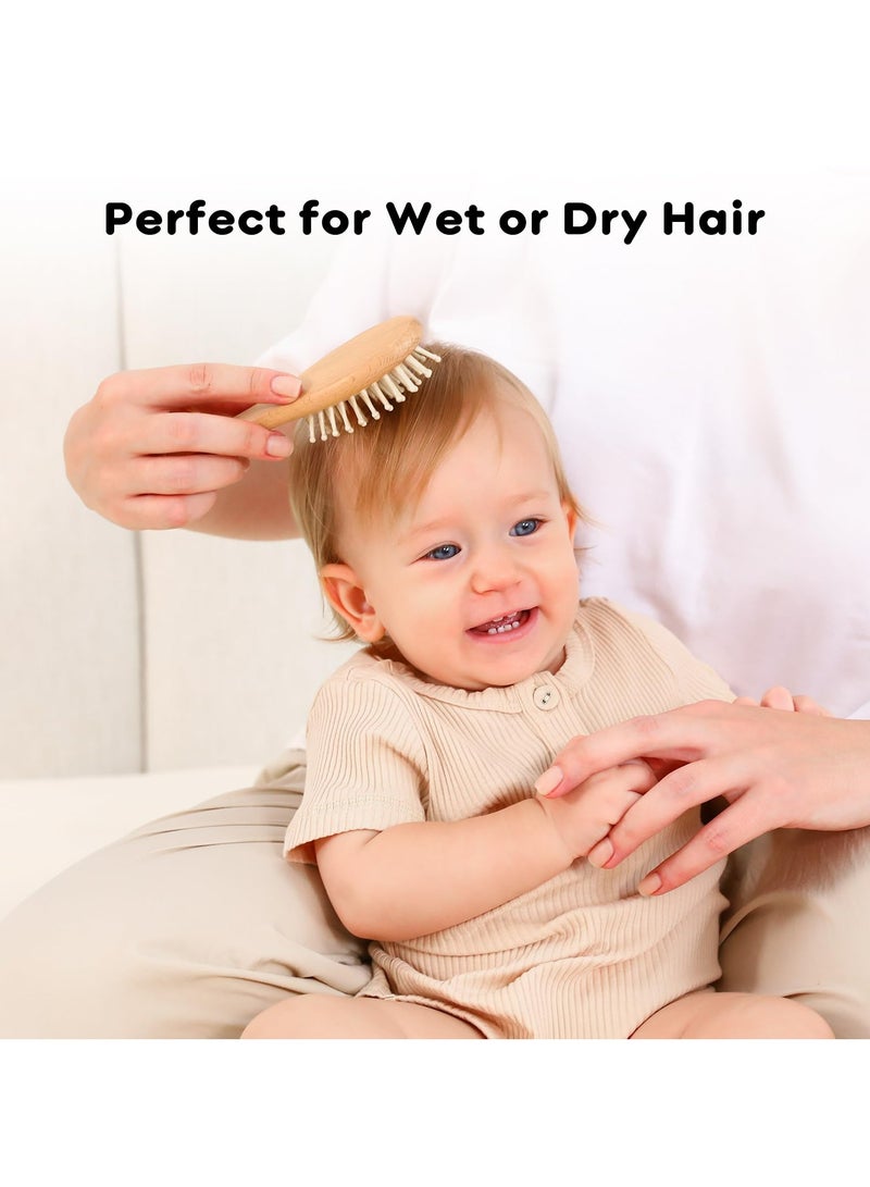 Dominy 4 Piece Baby Brush and Comb Set, Wooden Baby Brush with Natural Ultra Soft Goat Hair, Baby Hair Brush for Newborn, Baby Brush Set for Boy Girl - Image 4