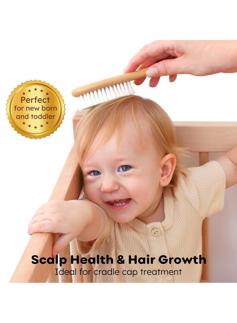 Dominy 4 Piece Baby Brush and Comb Set, Wooden Baby Brush with Natural Ultra Soft Goat Hair, Baby Hair Brush for Newborn, Baby Brush Set for Boy Girl - Image 5