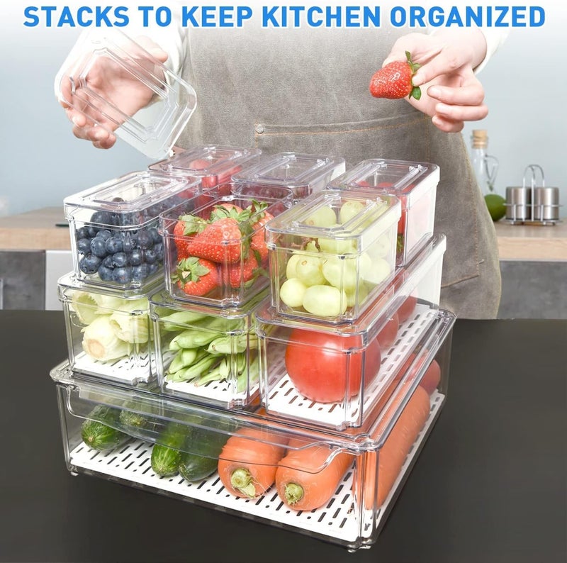 Snazzy Plastic 10 Pack Fridge Organizer, Stackable Refrigerator Organizer Bins With Lids, Bpa-Free Produce Fruit Storage Containers For Storage Clear For Food, Drinks, Vegetable Storage - Image 2