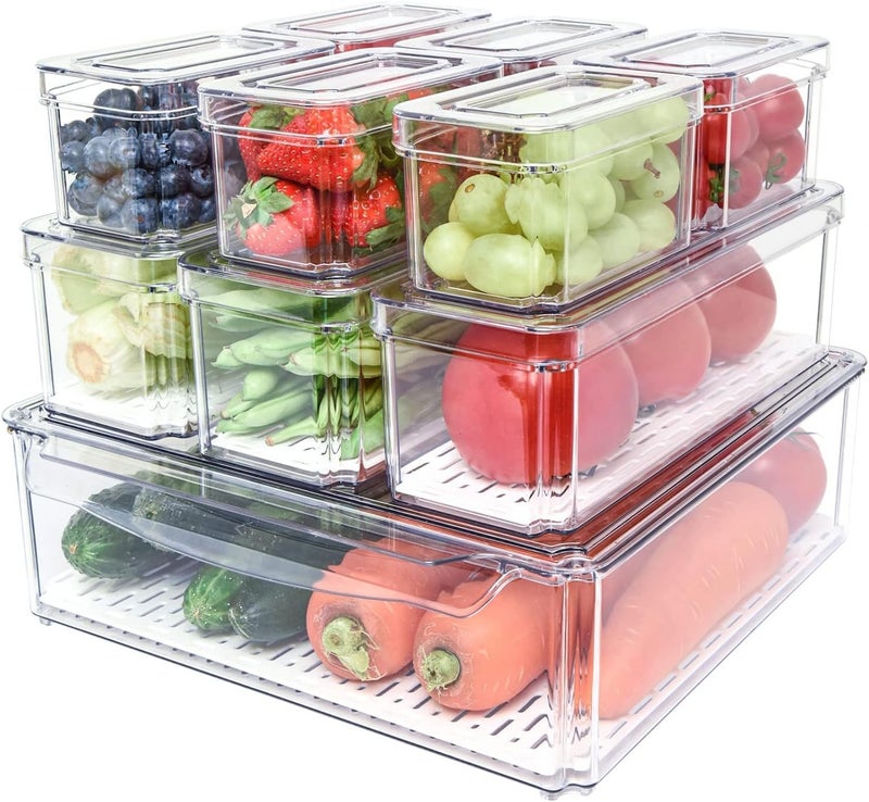 Snazzy Plastic 10 Pack Fridge Organizer, Stackable Refrigerator Organizer Bins With Lids, Bpa-Free Produce Fruit Storage Containers For Storage Clear For Food, Drinks, Vegetable Storage - Image 1