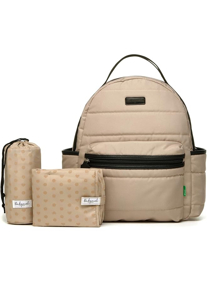 Babymel Lola Backpack Convertible Baby Changing Bag With Stroller Straps Eco Quilted Fawn Medium - Image 3