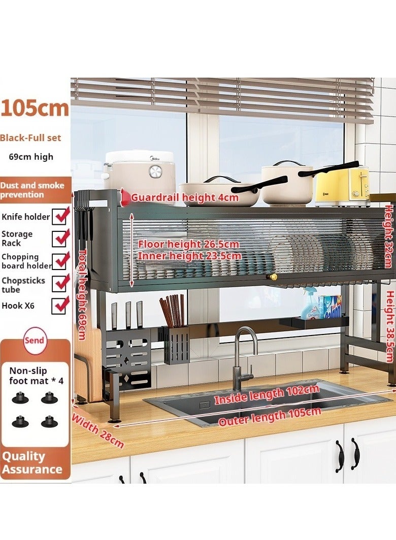 The Sink Dish Drainer Drying Rack,2 Tier Dish Drying Rack for Kitchen Counter, Large Dish Drying Rack with Flip Door, Over Sink Dish Drying Rack for Family Use,Dust-Proof,105cm - Image 2