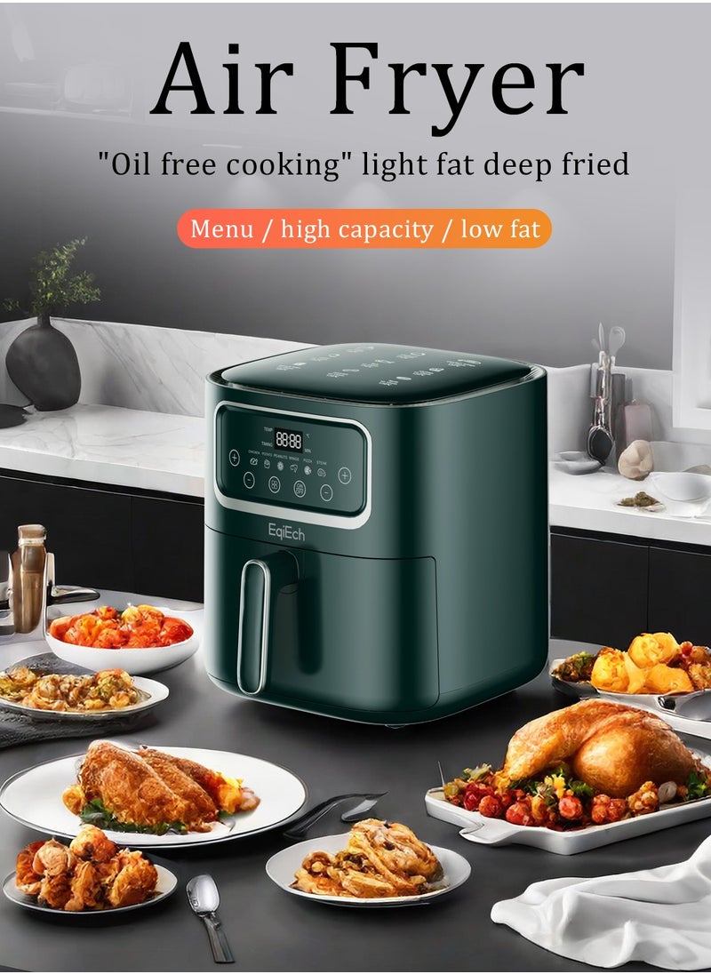 EqiEch Air Fryer, 10L Super Large Capacity, Touch Screen Smart Air Fryer, Automatic Power Off, Non-Stick Bottom, Suitable For Home, Kitchen, And Dinner Parties, Green, 1500W  - Image 2