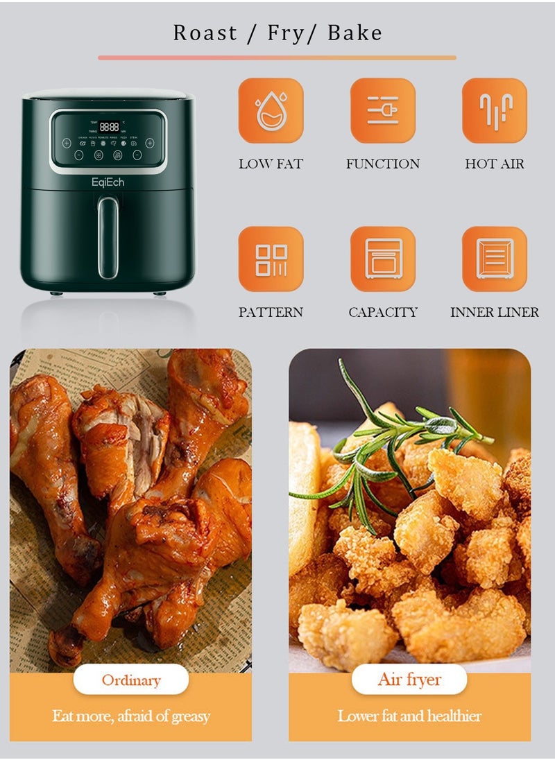 EqiEch Air Fryer, 10L Super Large Capacity, Touch Screen Smart Air Fryer, Automatic Power Off, Non-Stick Bottom, Suitable For Home, Kitchen, And Dinner Parties, Green, 1500W  - Image 3