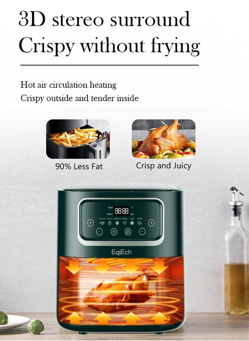 EqiEch Air Fryer, 10L Super Large Capacity, Touch Screen Smart Air Fryer, Automatic Power Off, Non-Stick Bottom, Suitable For Home, Kitchen, And Dinner Parties, Green, 1500W  - Image 4