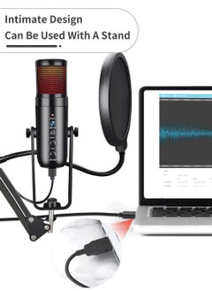 LEOKOR Gaming PC Microphone,USB Streaming Microphone for Podcast Game Chat,Computer Condenser Desktop Mic with RGB,Mute Button,Noise Cancellation Function  - Image 3