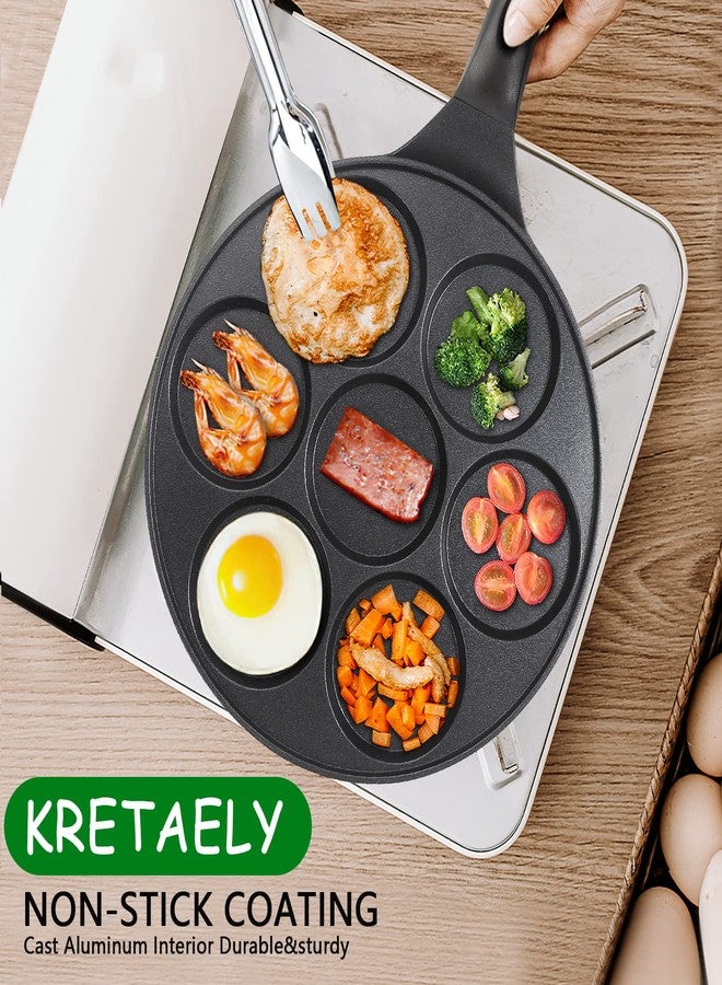 KRETAELY مقلاة بان كيك غير لاصقة من كريتيلي، صينية بان كيك بتصميم 7 قوالب، صانعة بان كيك صغيرة بطبقة خالية من حمض البيرفلوروكتانويك - أسود - Image 4