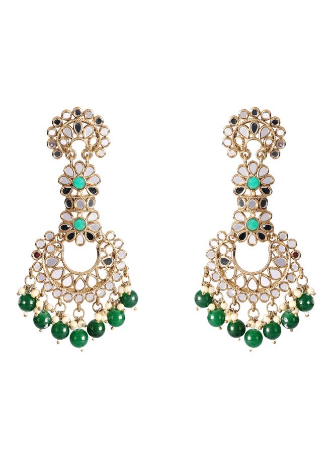ISHIN Gold-Toned & Green Classic Chandbalis Earrings  - Image 3