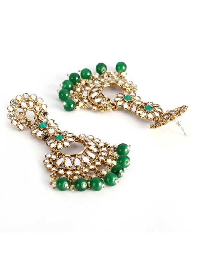 ISHIN Gold-Toned & Green Classic Chandbalis Earrings  - Image 2